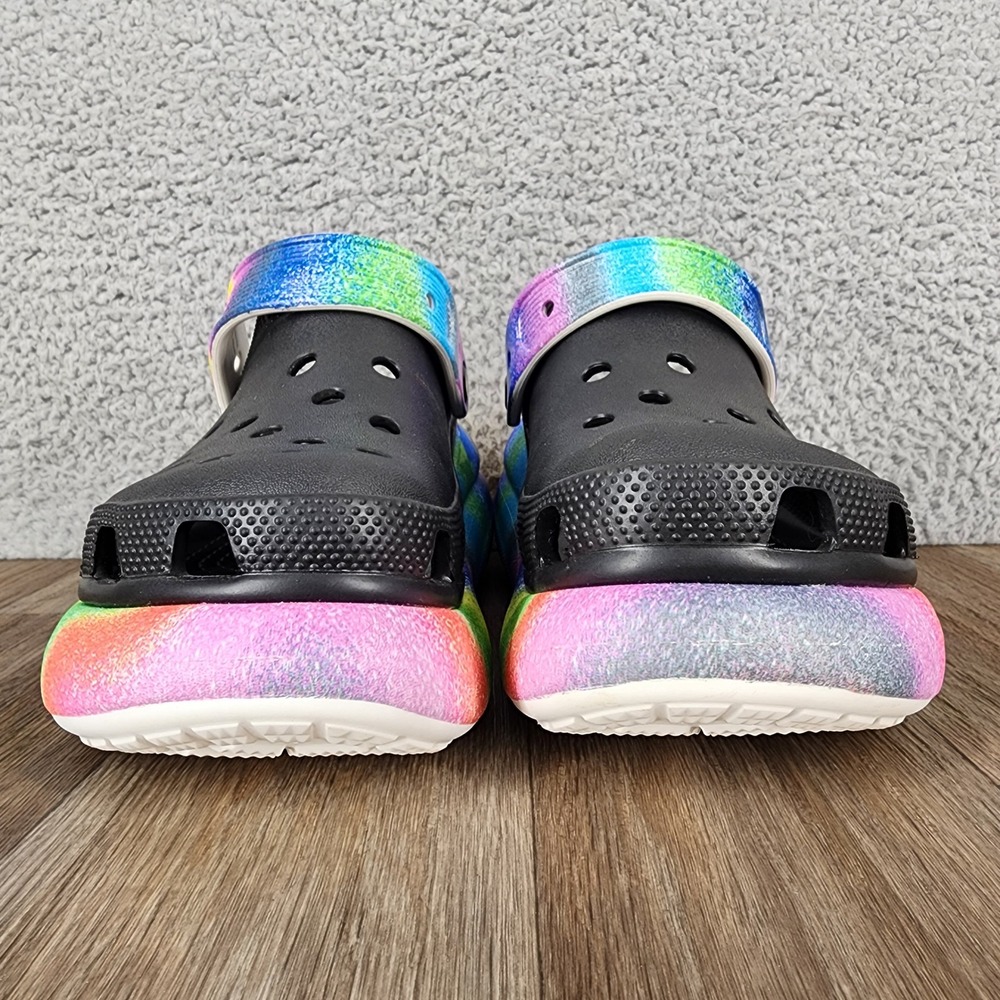 Crocs Classic Bae Clog Black Rainbow Spray Dye Platform Sandals Women Size 7 - Picture 4 of 9